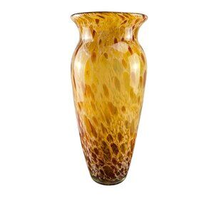 Murano Glassware Tall Art Glass Vase Amber & Red Leaf Pattern